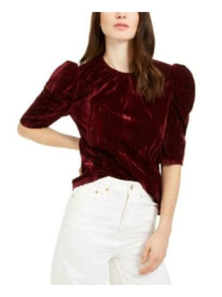 Leyden Women's Crushed Velvet Puff Sleeve Top Red Size X-Large