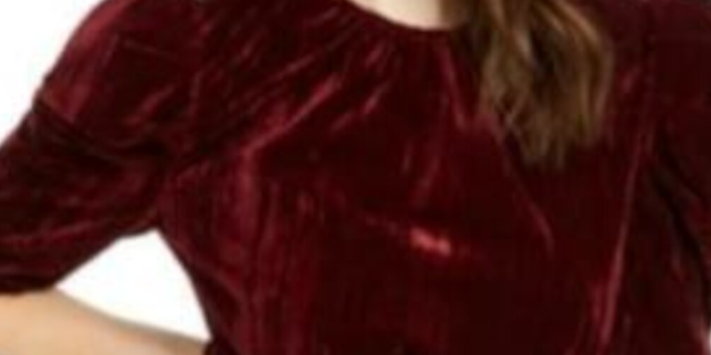 Leyden Women's Crushed Velvet Puff Sleeve Top Red Size X-Large