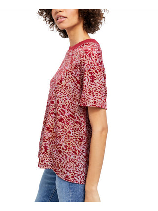 Free People Women's Printed Short Sleeve Crew Neck T-Shirt Top Red Size Small