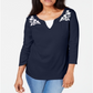 Karen Scott Women's Embroidered Cotton Layered Look Top Blue Size Medium