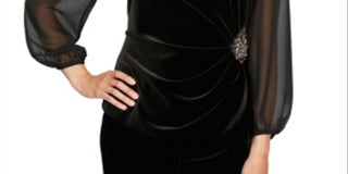 Alex Evenings Women's Long Sleeve Jewel Neck Evening Top Black Size Petite Small