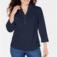 Karen Scott Women's 3-4 Sleeve Polo Shirt Blue Size Petite Small
