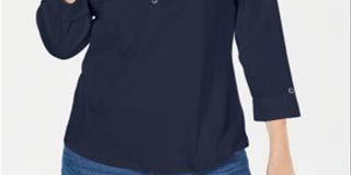 Karen Scott Women's 3-4 Sleeve Polo Shirt Blue Size Petite Small