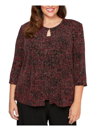 Alex Evenings Women's Glitter Printed Wear to Work Jacket Red Size 3X