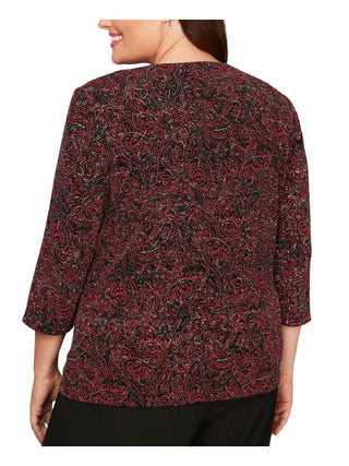 Alex Evenings Women's Glitter Printed Wear to Work Jacket Red Size 3X