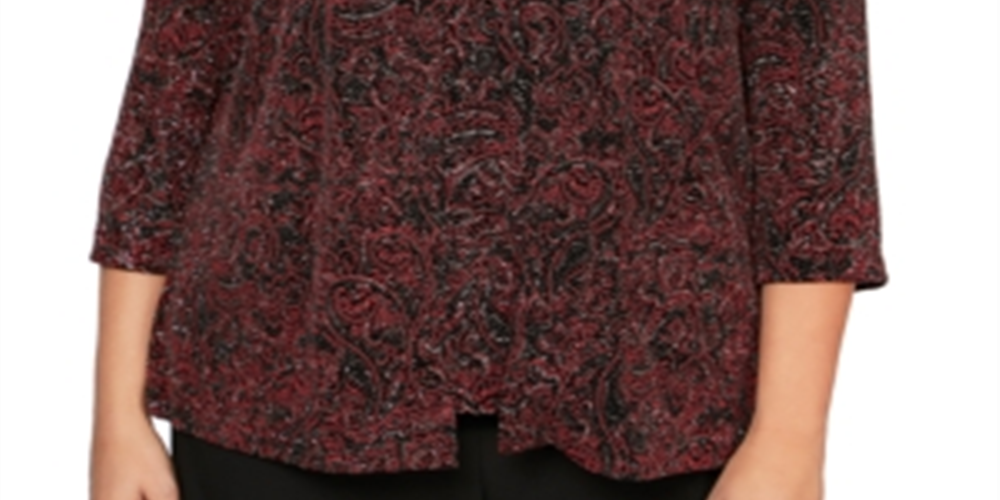 Alex Evenings Women's Glitter Printed Wear to Work Jacket Red Size 3X