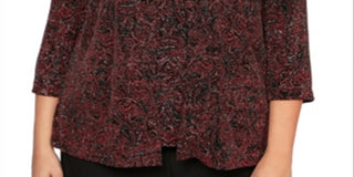 Alex Evenings Women's Glitter Printed Wear to Work Jacket Red Size 3X