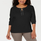 Karen Scott Women's Cotton Lace up Top Black Size X-Large