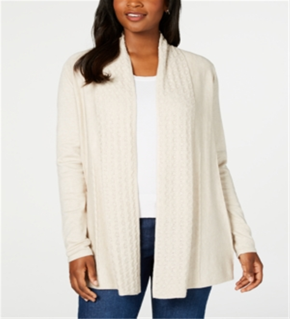 Karen Scott Women's Pointelle Collar Cardigan Brown Size Petite L