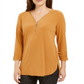 JM Collection Women's Zipper Trim 3/4 Sleeve Top Blue Size Small