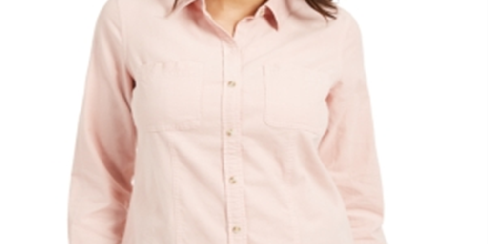 Charter Club Women's Button Down Cotton Corduroy Shirt Pink Size Petite XL