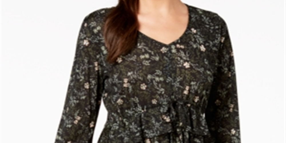 Style & Co Women's Printed Babydoll Top Black Size X-Small