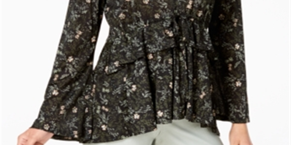 Style & Co Women's Printed Babydoll Top Black Size X-Small