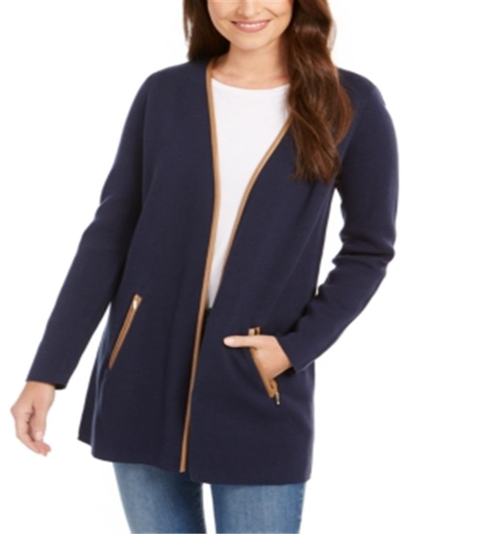 Charter Club Women's Milano Cotton Completer Sweater Blue Size Petite