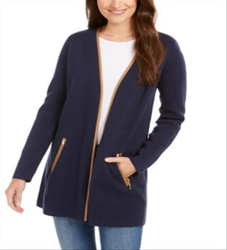 Charter Club Women's Milano Cotton Completer Sweater Blue Size Petite