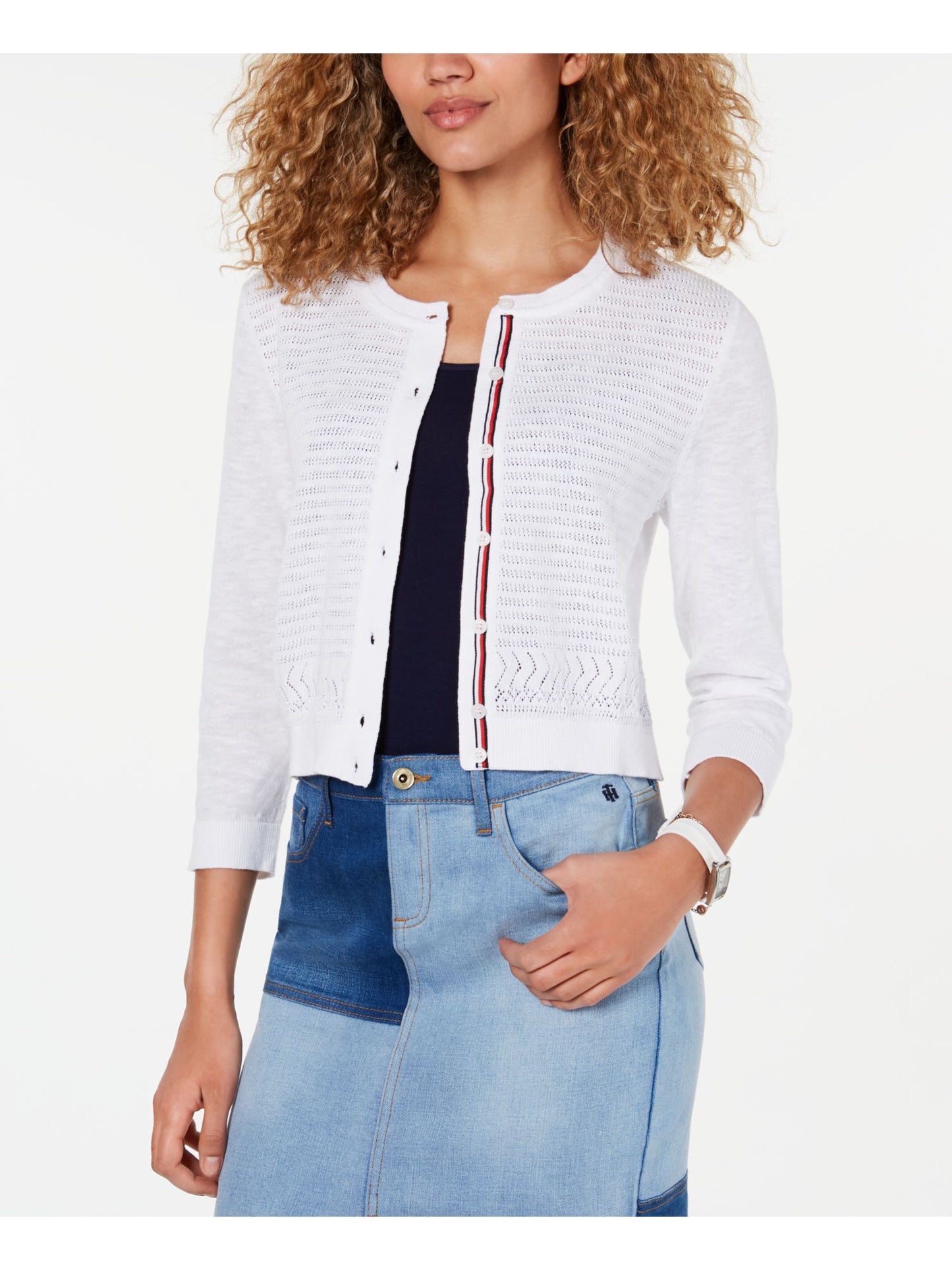 Tommy Hilfiger Women's Pointelle Cardigan White Size Medium