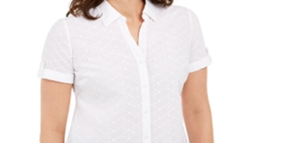 Karen Scott Women's Cotton Embroidered Shirt White Size Large