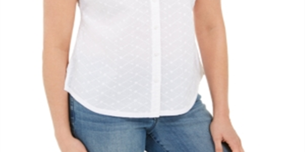 Karen Scott Women's Cotton Embroidered Shirt White Size Large