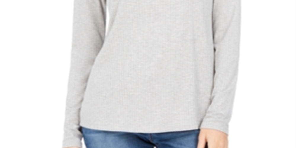 Charter Club Women's Heathered Ribbed Turtleneck Top Gray Size X-Small