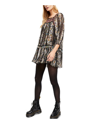 Free People Women's Printed 3/4 Sleeve Tunic Top Black Size Medium