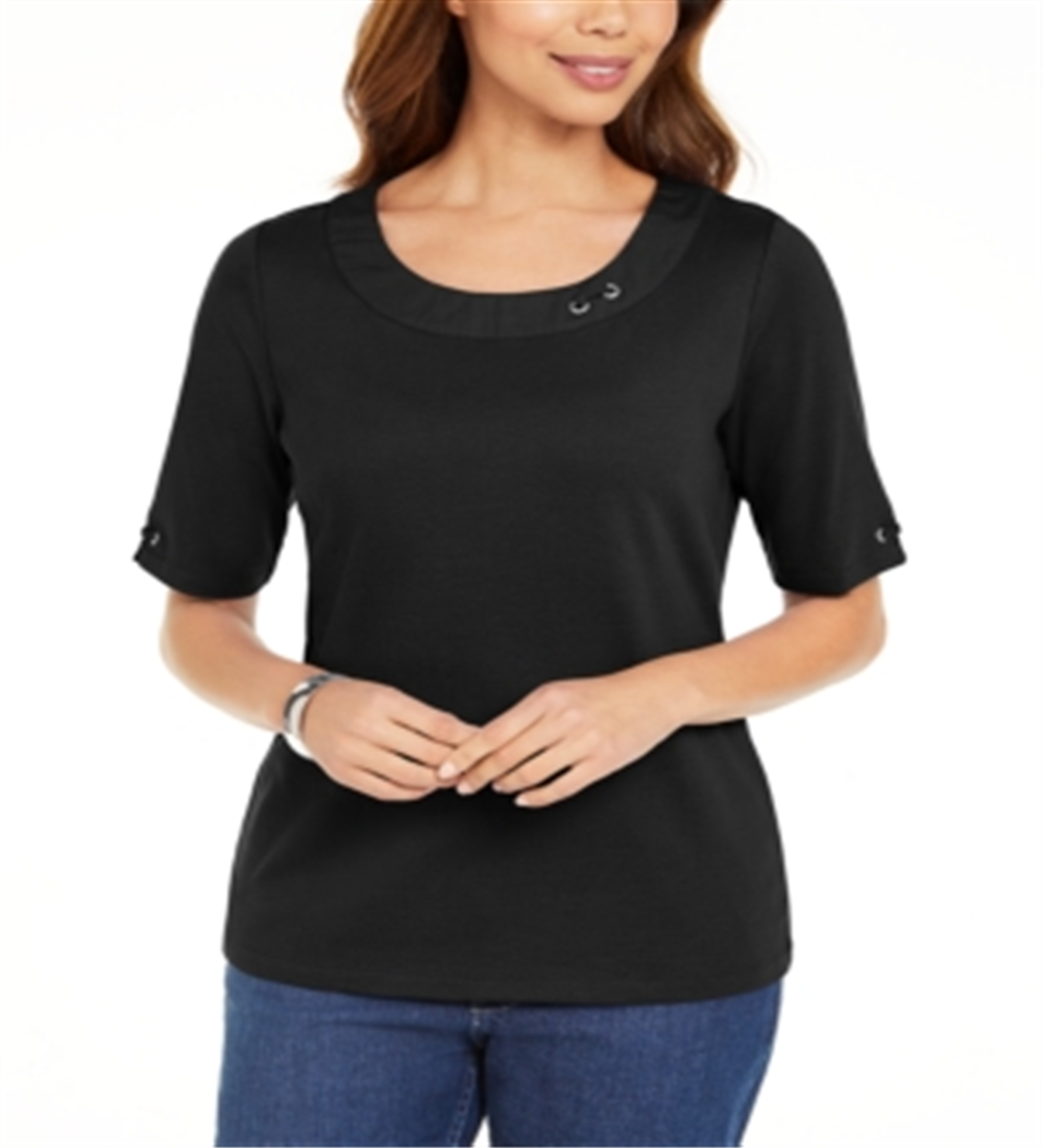 Karen Scott Women's Cotton Ring Top Black Size Medium