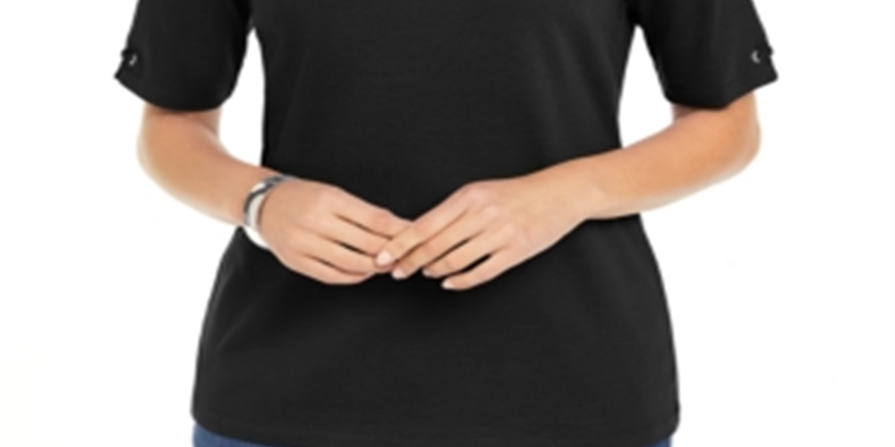 Karen Scott Women's Cotton Ring Top Black Size Medium