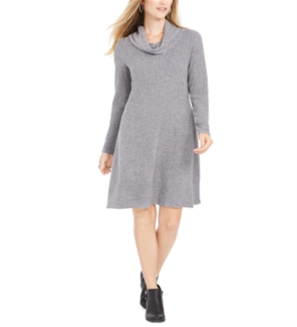 Style & Co Women's Cowl Neck Sweater Dress Gray Size X-Small