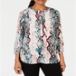 JM Collection Women's Printed 3-4 Sleeve Top Green- Pink Multi Size -Petite XL
