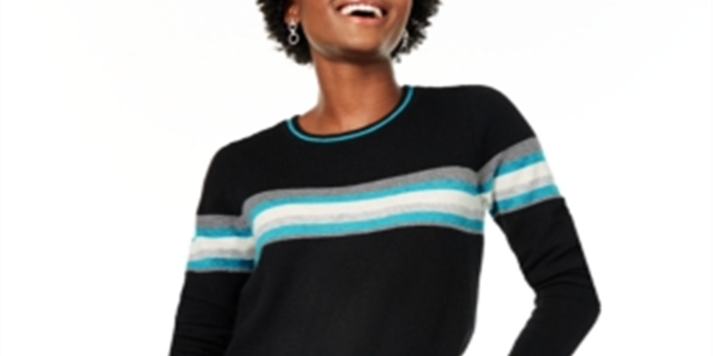 Charter Club Women's Striped Cashmere Sweater Black Size X-Large