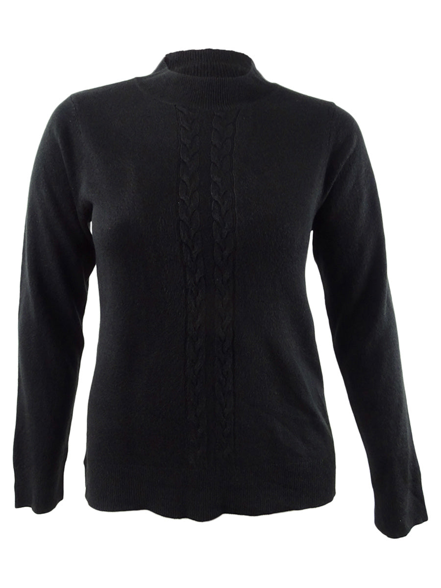 Karen Scott Women's Cable Knit Crewneck Sweater Black Size Petite Small