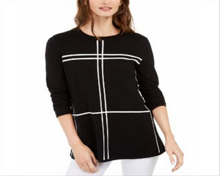 Alfani Women's Grid Pattern Sweater Black Size Petite L