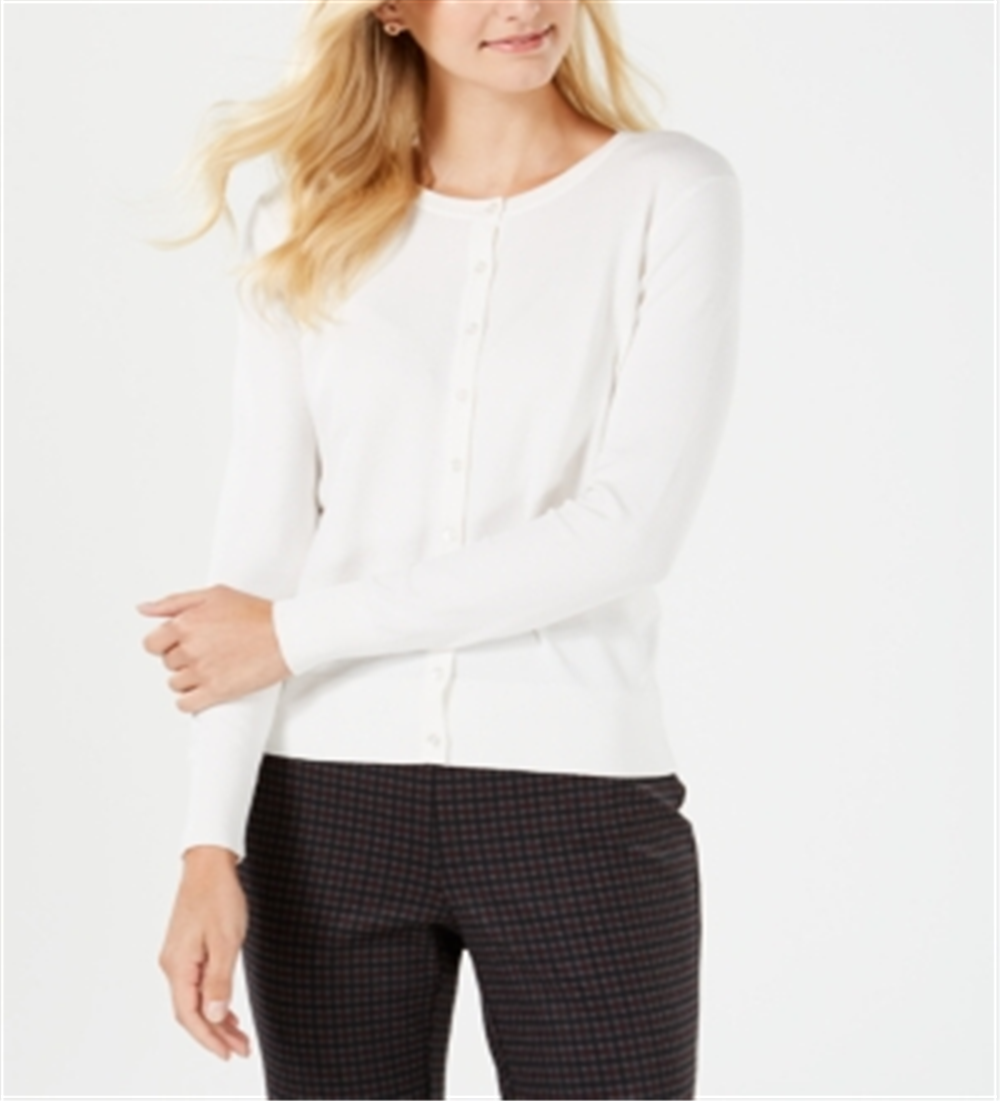 Charter Club Women's Long Sleeve Button Front Cardigan White Size XX-Large