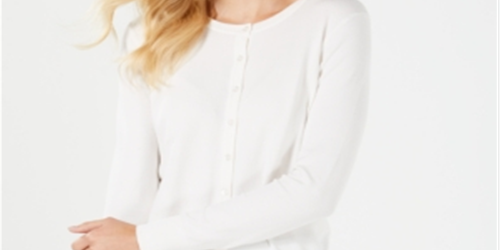 Charter Club Women's Long Sleeve Button Front Cardigan White Size XX-Large