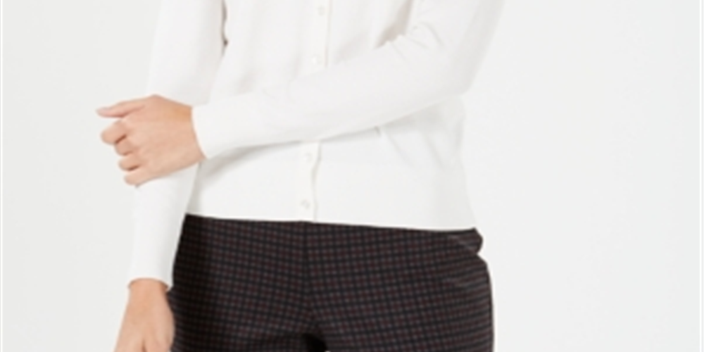 Charter Club Women's Long Sleeve Button Front Cardigan White Size XX-Large