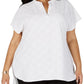 Alfani Women's Plus Textured Split Neck Top White Size 2X
