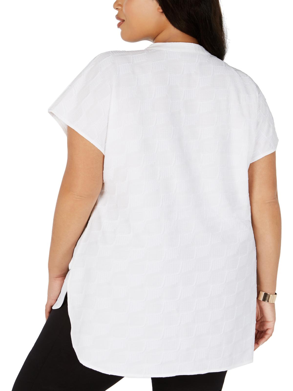 Alfani Women's Plus Textured Split Neck Top White Size 2X
