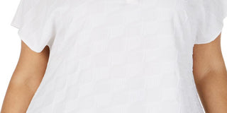 Alfani Women's Plus Textured Split Neck Top White Size 2X