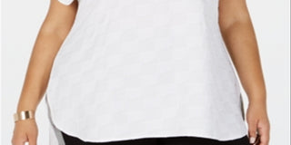 Alfani Women's Plus Textured Split Neck Top White Size 2X