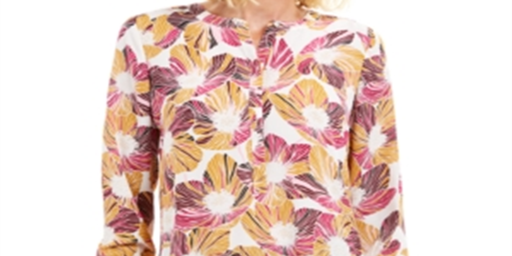 JM Collection Women's Printed Pleated Back Top Purple Size Petite Small