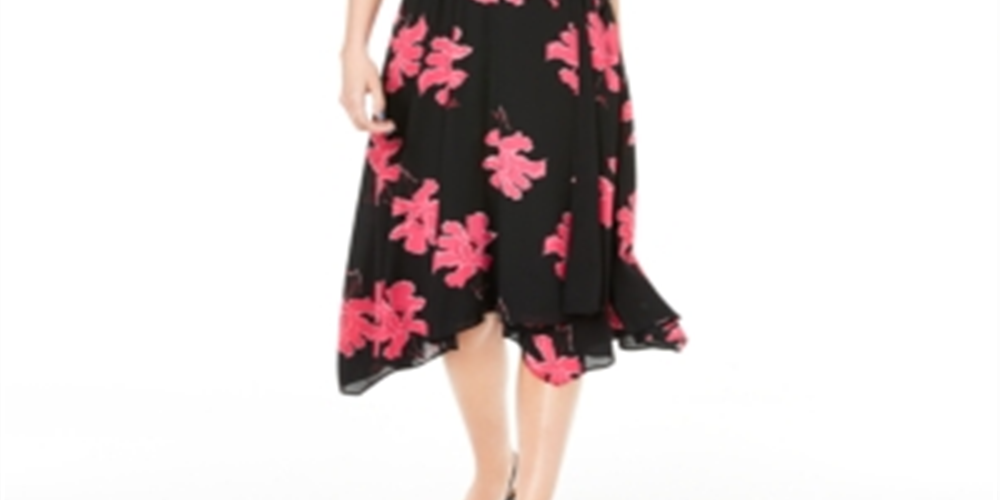Alfani Women's a Line Floral Chiffon MIDI Dress Black Size 2 Petite