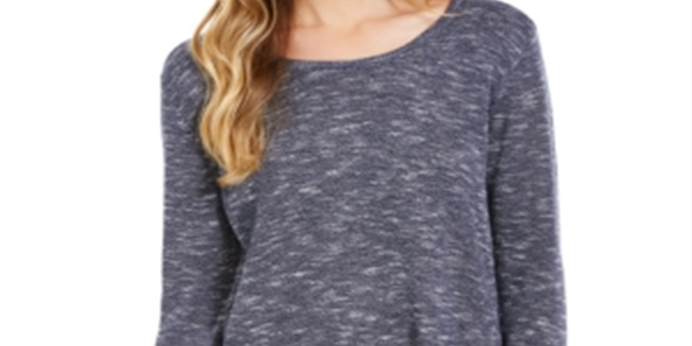 Style & Co Women's Pointelle Trim Marled Tunic Sweater Blue Size X-Large