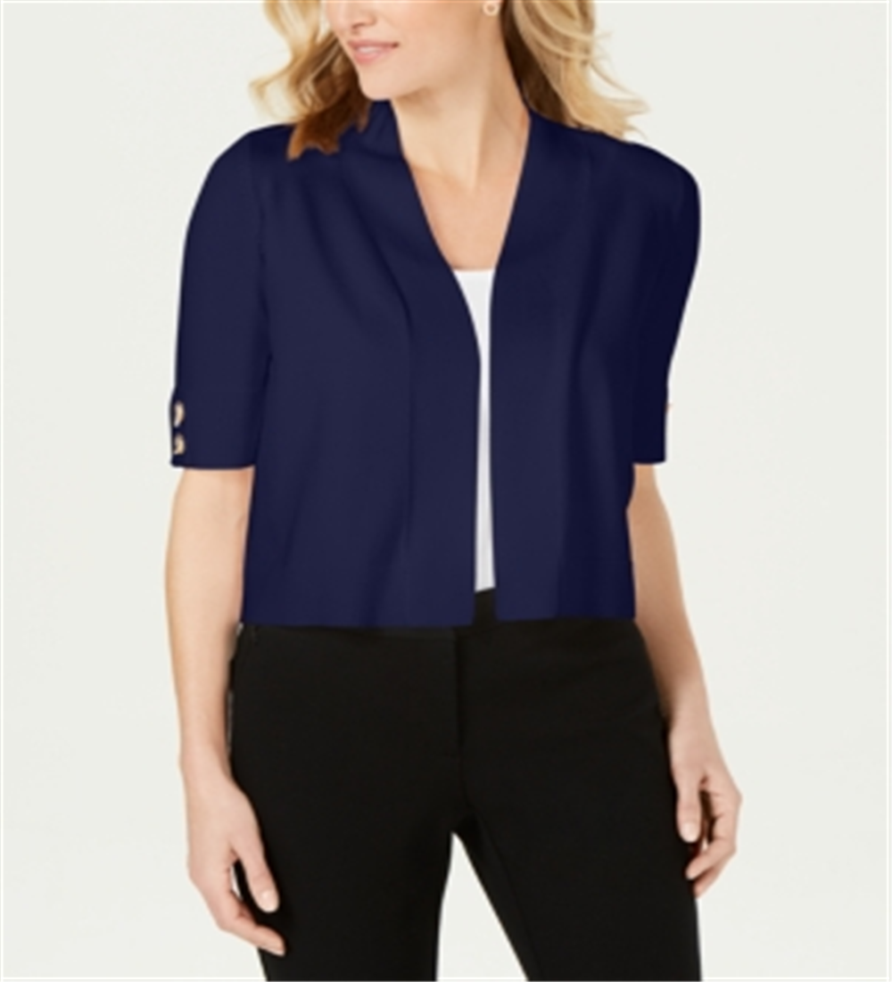 JM Collection Women's Open Front Toggle Sleeve Cardigan Blue Size Large