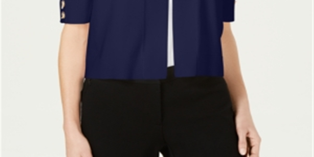 JM Collection Women's Open Front Toggle Sleeve Cardigan Blue Size Large