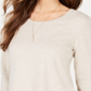 Style & Co Women's Lace TrimLong Sleeve Top Brown Size Petite M