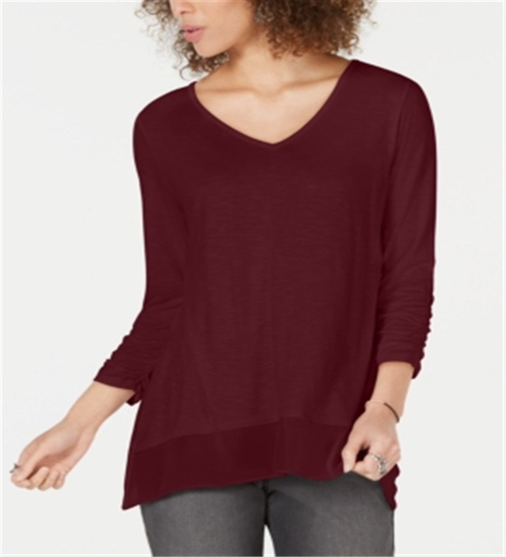 Style & Co Women's Chiffon Hem Top Purple Size Petite L