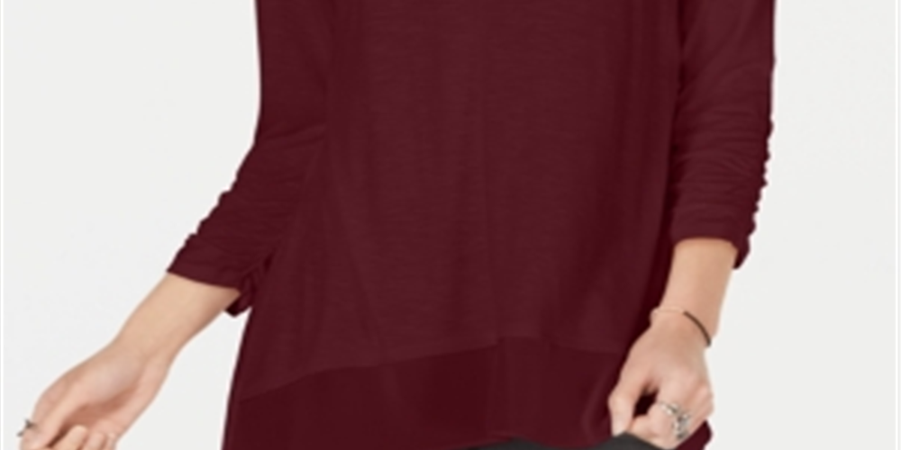 Style & Co Women's Chiffon Hem Top Purple Size Petite L