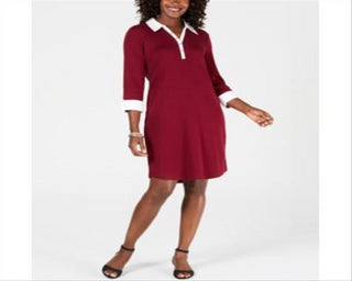 Karen Scott Women's Contrast Trim Cotton Shirtdress Red Size Petite L