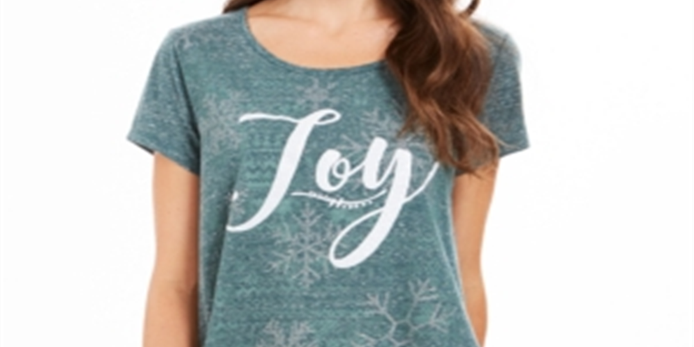 Style & Co Women's Joy Graphic Print T-Shirt Green Size Petite Small