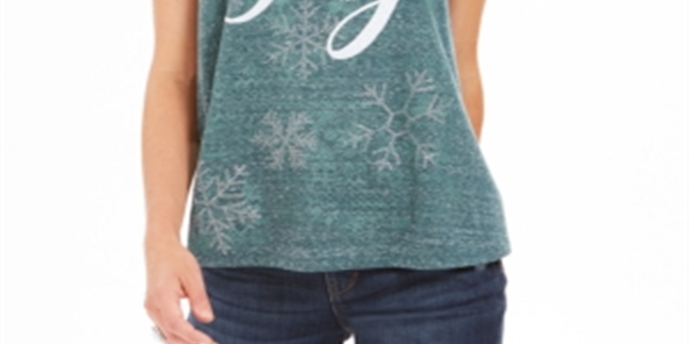 Style & Co Women's Joy Graphic Print T-Shirt Green Size Petite Small