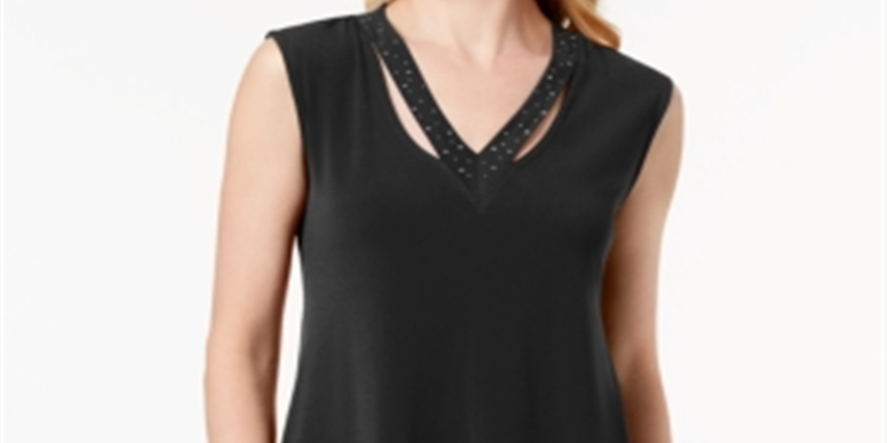 JM Collection Women's Embellished Cutout Tank Top Black Size Small